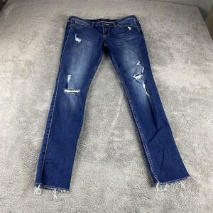 Hollister Crop Jeans Womens 5 w31 Blue Dark Wash Low Rise Distressed Raw Hem